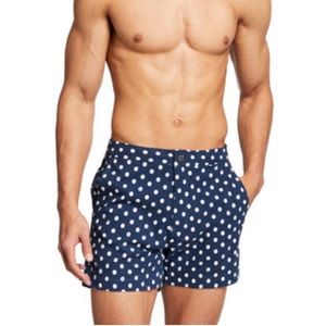 Blue onia mens swim trunks White Calder polka dot size 38